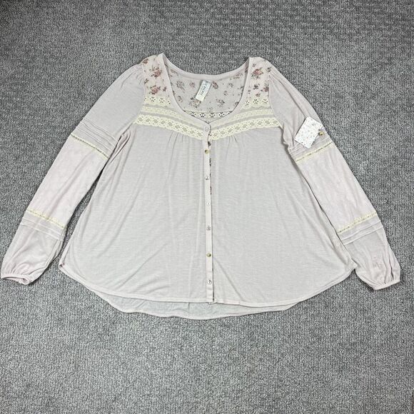 Free People Tops - Free People Shirt Womens Large Lace Floral Boho Button Cottagecore Peasant Sheer